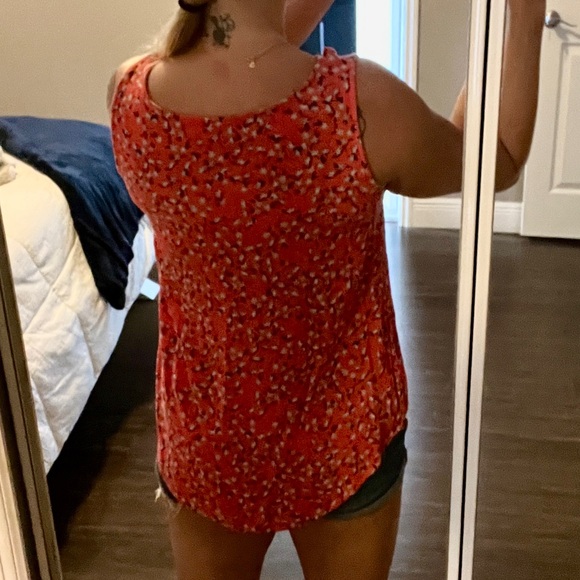 A.N.A Orange Floral Tank Top w/ Criss Cross Neckline - Picture 2 of 4